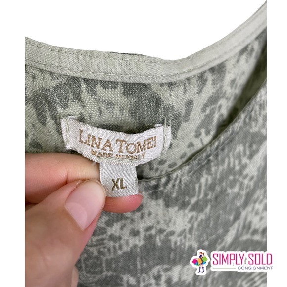 Lina Tomei Women's 100% Linen Italian Palma Dress Green Cap Sleeve Crew Neck XL - Picture 3 of 8